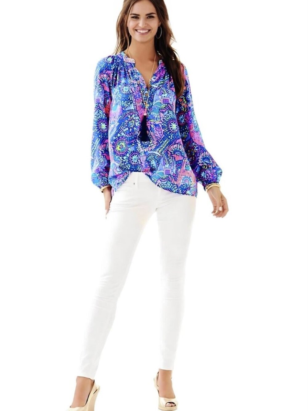 Lilly Pulitzer Elsa 100% Silk Top No-Prob-Llama Print XS 🌺🦙✨